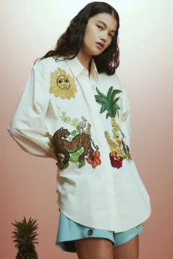 Tops-HUSK Alemais Tiger Shirt - White