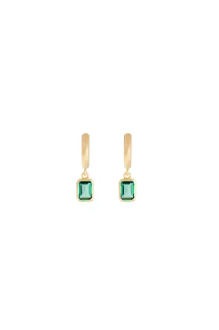 Earrings-HUSK Fairley Crystal Hoops - Emerald