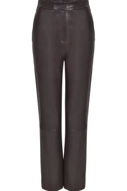 Pants-HUSK CROP LEATHER - Chocolate