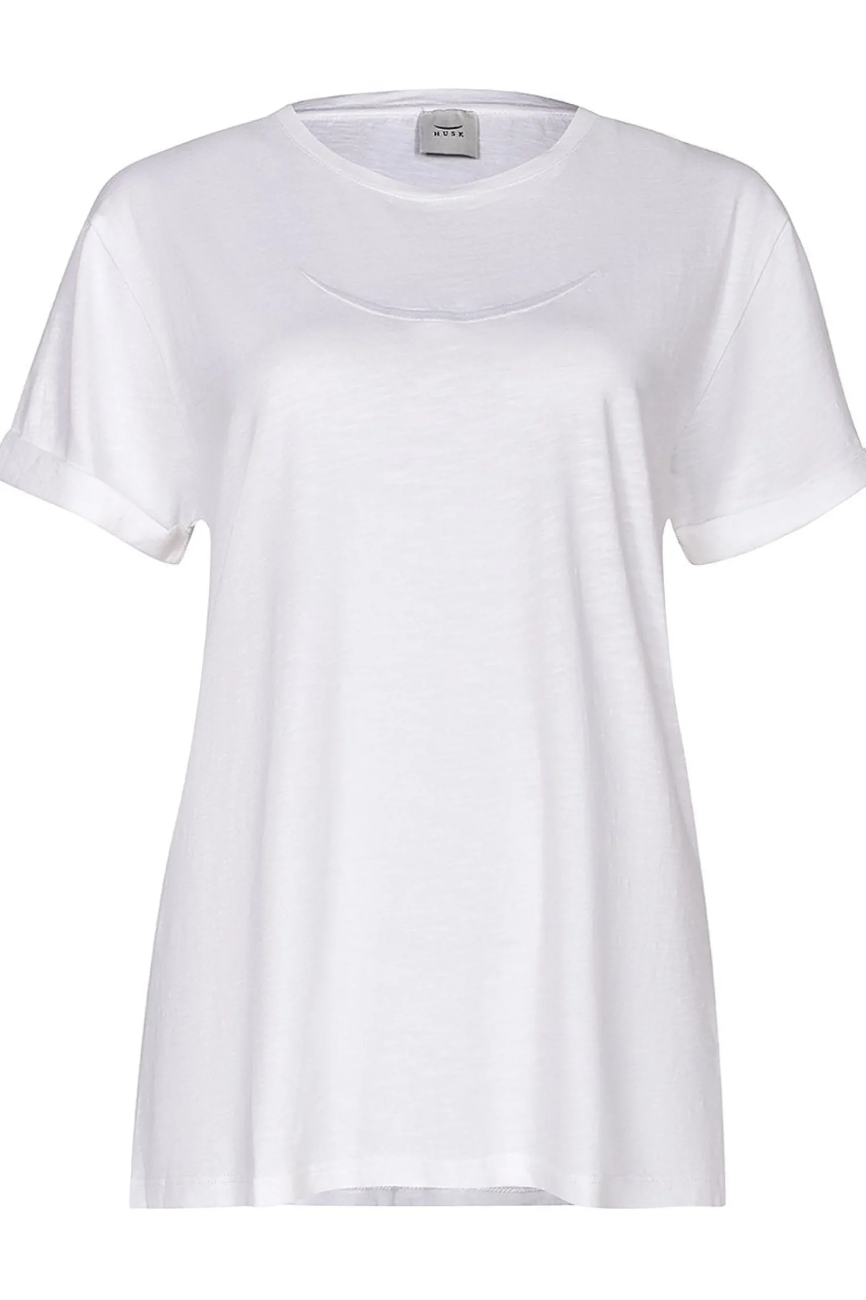 Tops-HUSK Embroidered Tee - White