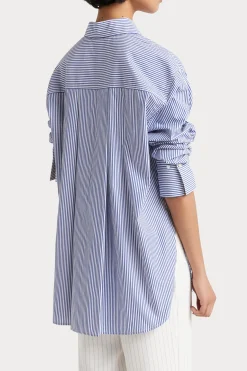 Tops-HUSK Luca shirt - Blue white Bluewhite