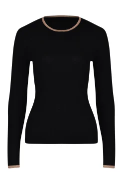 Knitwear-HUSK MERINO CREW - Black Strp BlackStrp