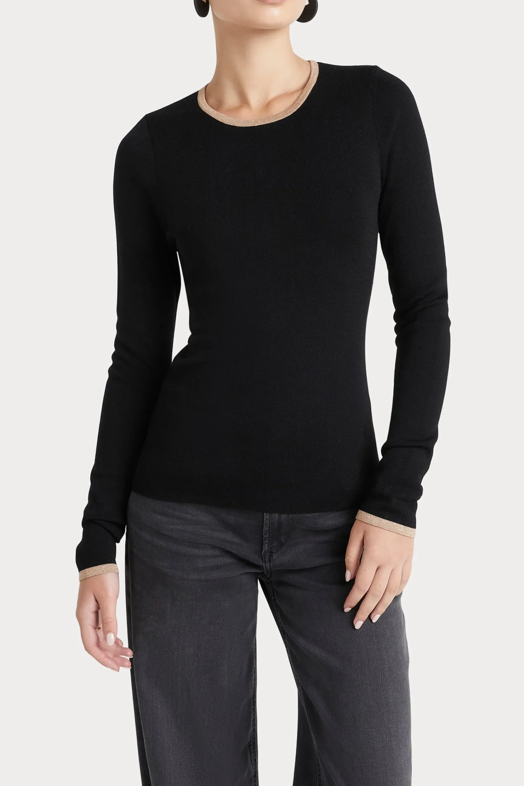 Knitwear-HUSK MERINO CREW - Black Strp BlackStrp