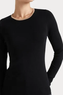 Knitwear-HUSK MERINO CREW - Black Strp BlackStrp