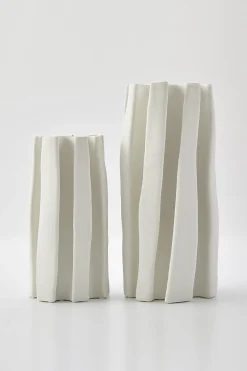 Vases & Planters-HUSK Pleat Vase - Ivory