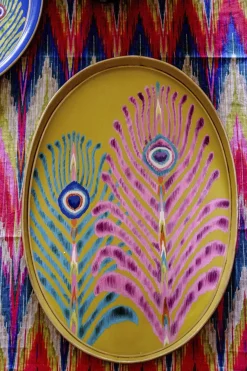 Tableware & Trays-HUSK Les Ottomans Peacock Oval - Yellow