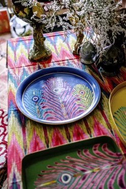 Tableware & Trays-HUSK Les Ottomans Peacock Round - Blue