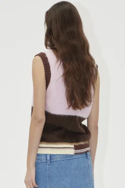 Knitwear-HUSK Stine Goya V-neck Vest - Multi Coloured neckVest-MultiColoured